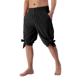 MO GOOD Mens Pirate Renaissance Shorts Viking Costume, Medieval Lace-up Retro Pants Cotton Cosplay for Renfaire, Black, 3X-Large