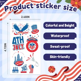 Leesgel 4th of July Temporary Tattoos, Metallic Silver Patriotic Red-White-Blue Tattoo, Waterproof Safe & Non-Toxic Party Supplies for 4th of July Accessories & Decorations – 10 Sheets