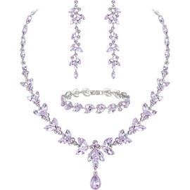 EVER FAITH Mujer Set de Joyería Cristal Austriaco Bola de Boda Hoja Collar Pendientes Sets para Novia