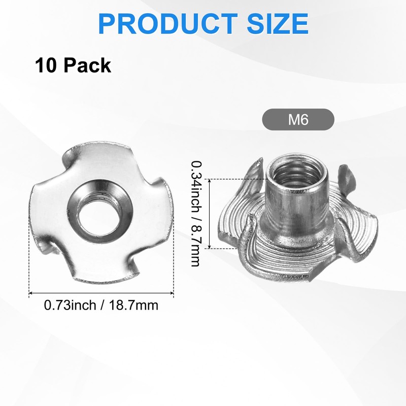 M METERXITY 10 Pack M6x8.7mm Tee Nuts, Stainless Steel 4