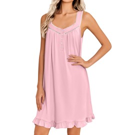 Ekouaer Nightgowns for Women Sleeveless Night gown Victorian House Dress Soft Nightdress Ladies Chemise Pink