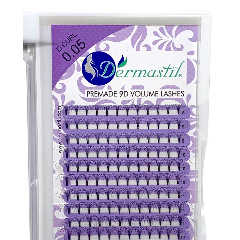Dermastil 9D Premade Handmade Volume Eyelashes, D Curl, Thickness 0.05