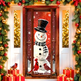 Christmas Snowman Door Cover Decorations Funny Snowman Cardinal Door Banner Winter Snowman Wood Window Front Door Banner Decorations for Xmas New Year Winter Holiday Party Supplies Indoor Outdoor
