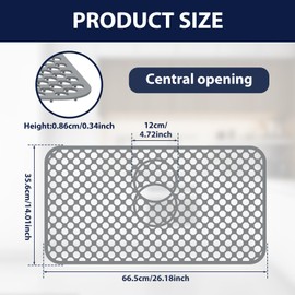 Hnvdkln Silicone Sink Protectors, Kitchen Protector Accessory for Bottom of Center Drain Sink, Non-Slip Heat Resistant Mat with Anti Slip Particle for Stainless Steel Basin Countertop (26.18"X14.01")