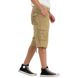 Rejork Mens Cargo Shorts with 8 Pockets Long Below Knee Length Relaxed Fit Casual Hiking Work Outdoor Khaki 38