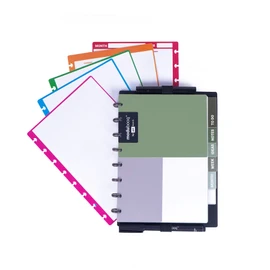 Modubooq organizer, sage - Modular Reusable Smart Notebook A5 - Notebook with Tabs & Discbound System - 40 modular pages with duratech3 technology - Washable and writes like paper