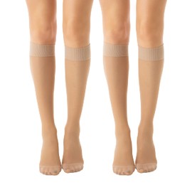 Relaxsan Basic 850 (2 Pairs - Skin 4/XL) Compression Socks for Women, Knee High Socks 18-22 mmHg
