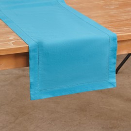 Table Runners Long with Hemstitched Natural Fabric Table Runner Rectangle Machine Washable 16" x 54" - Cyan Blue
