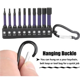 Saipor 10pcs Metric Impact Hex Head Allen Wrench Drill Bit Set, 1/4 Inch Hex Shank Magnetic Hex Bits Set S2 Steel Hex Allen Power Bit Set with Storage Bit Holder and Carabiner（2 inch Long）