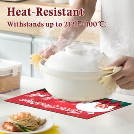 Christmas Placemats Set of 4, Faux Leather Placemats Heat Resistant, 11"x17" Red Christmas Table Mats Santa&Reindeer Printed, Waterproof Wipeable Washable Anti-Slip Place Mats Xmas Party Dining Decor