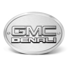 iPick Image Made for GMC Denali 3D Logo on Brushed Oval Billet Aluminum 2 inch Tow Hitch Cover