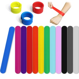 Novelty Place Silicone Rainbow Slap Bracelets Party Wrist Strap, 12 Colors Silicone Wristband for Teens Kids Classroom Craft Activity Prize Gift Party Costume (Pack of 12)