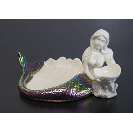 Sea Creations Ceramic Mermaid Bathroom Soap Dish Figurine 8" Perfect for Room Decor Or Bathroom Uses