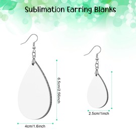 24 Pieces Sublimation Blanks Sublimation Earring Blanks Wooden Earrings Teardrop Earring Pendant with Earring Hooks DIY Earrings Kit for Christmas Women Jewelry Making Craft Include 2 Sizes