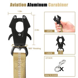 Raipult Heavy Duty Tactical Bungee Dog Leash, 4-6FT No Pull Leash with Quick Release Carabiner, Reflective Shock Absorbing Lead with Car Seatbelt for Medium Large Dogs,Khaki