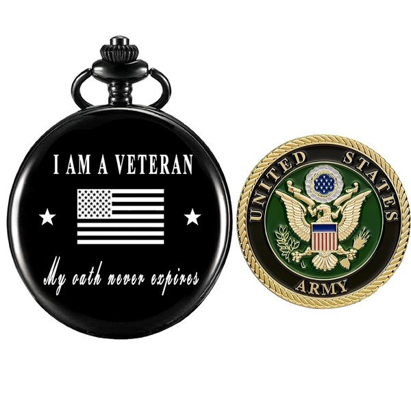 Jofanvin Gifts for Army,Pocket Watch for Army with Military ChanllengCoin,Best