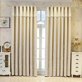 Amidoudou 1 Pair European Double Layer Curtains for Living Room Bedroom Luxury Flower Embroidered Curtains (Beige,51x96 Inch)