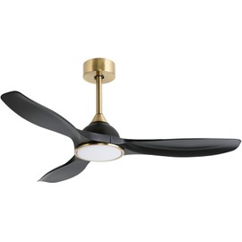 Fanliving 52 Inch Quiet DC Motor 6 Speed High CFM Ceiling Fan with Lights Remote Control, 3 Blade Black Gold Indoor Bedroom Modern Ceiling Fan