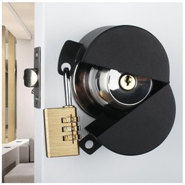 TEMEILI Door Knob with Lock，Without Drilling Door Handle Lock， (Black with Lock from Outside Prevents Turning of Door Knob and Access to Keyhole,for Apartment Evictions，Dementia Patients,Childproof