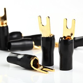 MAS 10pcs New 4 Gauge Black Gold Crimp Spade Terminal Connectors