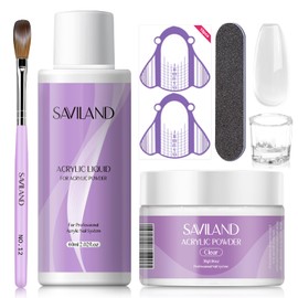 SAVILAND Acrylic Nail Kit – 30g Clear Acrylic Powder & 60ml Acrylic Liquid Set with Nail Brush Nail Forms Tools Extension Nail Kit for Beginners with Everything for Home DIY Salon Nails Application