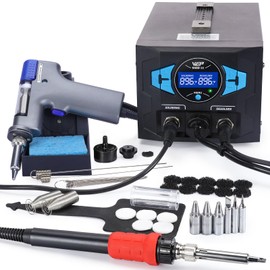 WEP 948D III Upgraded 2-IN-1 ESD Safe Soldering Desoldering Station with Fast-Heating Desoldering Gun & Soldering Iron, Sleep Mode, Automatic Shutdown, Temperature Calibration with 31 Pcs Accessories