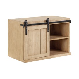 Kate and Laurel Cates Decorative Wood Floating Side Table with Sliding Barn Door, 20 x 12 x 15, Natural Wood, Farmhouse Wooden Floating Wall Cabinet for Versatile Home Storage