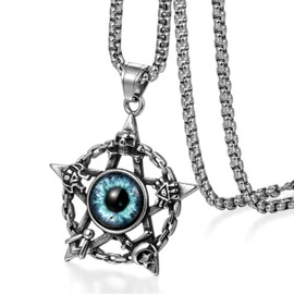 JewelryWe Evil Eye Pendant Hollow Pentacle Necklace Stainless Steel for Men,22 Inch Chain