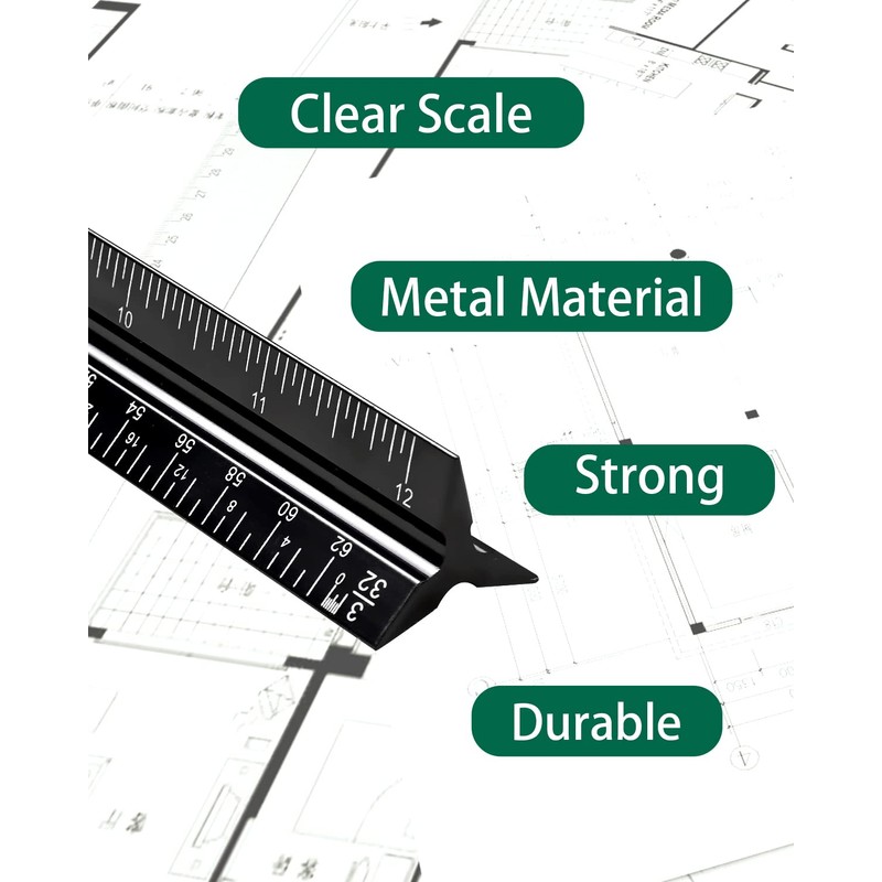 Architectural Scale Ruler 3 Pack Aluminum Triangular Ruler 12 Inch