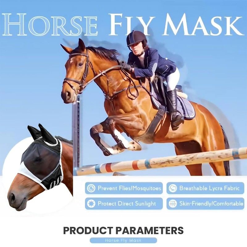 Maschera antimosche per cavalli, con protezione per le orecchie, maschera