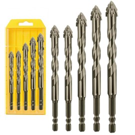 5 Piece 4 Tooth Drill Bit High Strength Eccentric Drill Bit Set for Concrete/Glass/Cast Iron/Tile/Wood. Hexagonal Shank Drills, Short bits, Reduced Vibration, Dry Drills, Sizes: 6+6+8+10+12 mm