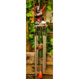 Ebros Gift Red and Black Gothic Tribal Fairy with Dragon Hatchlings in Eggs Resonant Relaxing Wind Chime Garden Patio Faery Garden Decorative Accent
