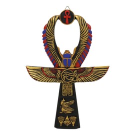 Ebros Crux Ansata エジプトゴールデンアンク 羽付き スカラベ マットとホルスの目 壁装飾 3Dプラーク 置物 高さ8インチ ヒエログリフ 生命の健康とバランス装飾アクセント
