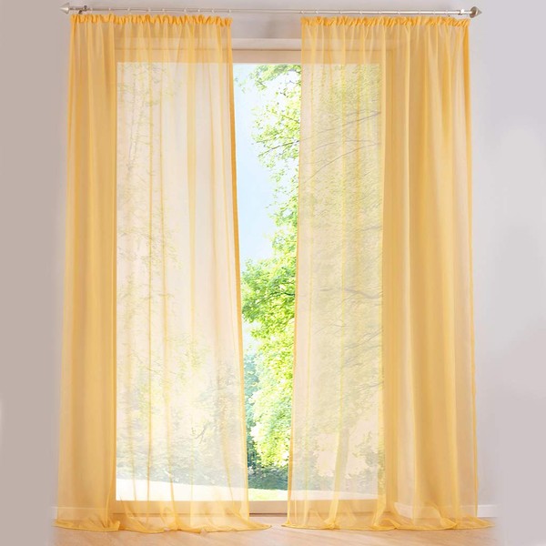 SIMPVALE Set of 2 Transparent Plain Voile Curtains with Rail