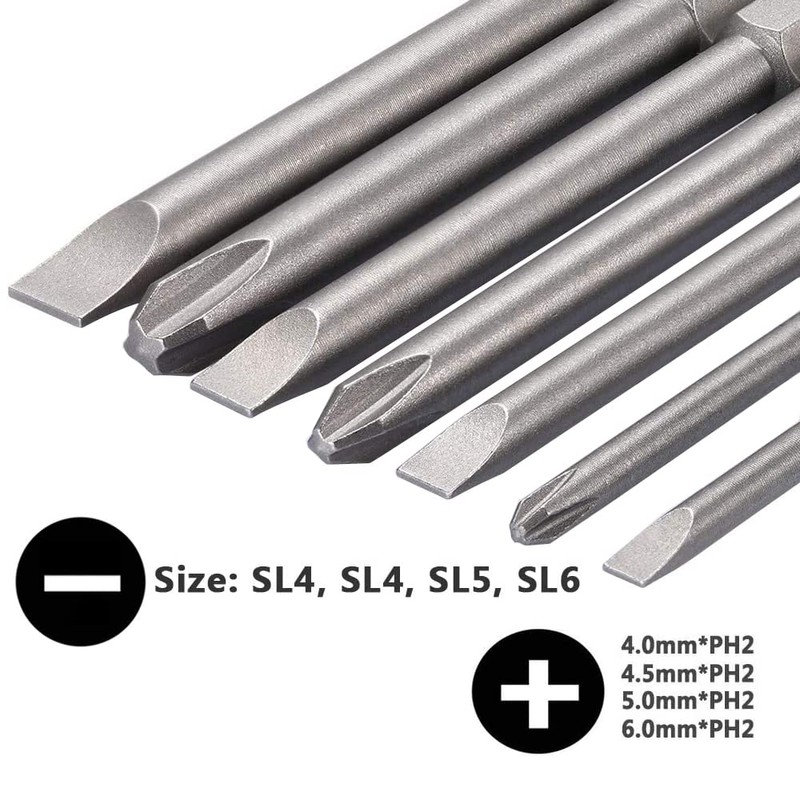 Eyech 16pcs Long Screwdriver Bits Set Cross+Slotted+Torx+Hex Head Screwdriver Bits