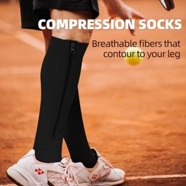 Wegitcs 2 Pairs Zipper Compression Socks for Women & Men, 15-20 mmHg Closed Toe Compression Stocking with Zipper, Suit for Nurses, Running, Athletic(Multi,L/XL)