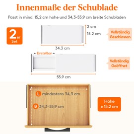 Lifewit Set of 2 Drawer Dividers, Adjustable Drawer Dividers for Inner Length 34-56 cm & Height >15.5 cm Organiser Organiser System for Kitchen/Wardrobes/Desk, White