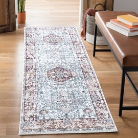 Bloom Rugs Caria Washable Non-Slip 10 ft Runner - Beige/Brown Traditional Runner for Entryway, Hallway, Bathroom, and Kitchen - Exact Size: 2'6" x 10'