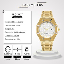 BARAMON Men's Watches, Royalty Stainless Steel Quartz Movement Date Male Clock Waterproof Luminous Hands Casual Business Wrist Watches for Men