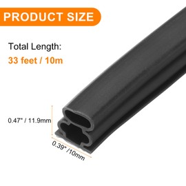 HARFINGTON Rubber Weather Stripping Door Seal Strips, 33 Feet D-Shaped Draught Excluder for Door Window Frame, Self Adhesive Waterproof Weather Sealing Strip for 0.35" to 0.45" Gap, Black