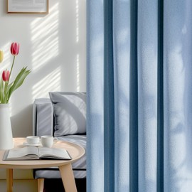 FMFUNCTEX 100% Blackout Curtains for Living Room, Blue Floral Emboosed Textured Curtain 96 Inches Long for Bedroom, Thermal Insulated Pattern Curtain, Farmhouse Drapes Room Darkening Grommet 2 Panels