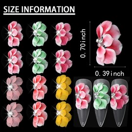 DANNEASY 12pcs Simulation Flower for Nails 3D Flower Nail Charms Acrylic Nail Art Flowers with Pearls Rhinestones Charms for Nails Decor Resin Nail Decoration Craft Accessories