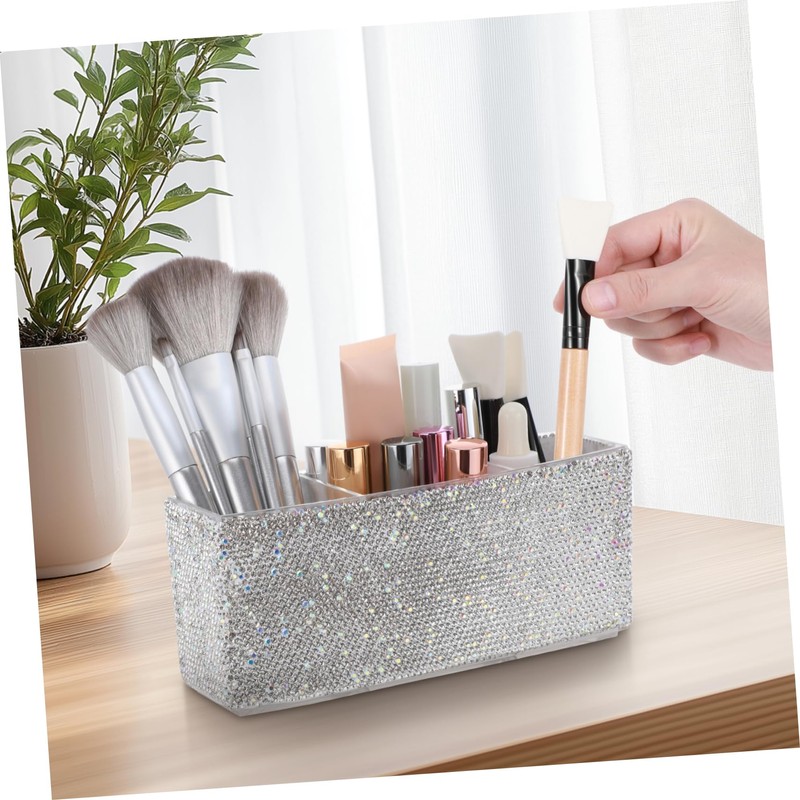 NOLITOY Luxury Bling Makeup Storage Box Compartment Organizer Brush Holder