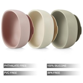 PandaEar 3 Pack Silicone Suction Bowls for Baby Toddler Infant Kids - Baby Food Bowls First Stage Feeding - Suction, Soft, Safe, BPA-Free