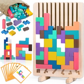 ZLPBAO Tetris Wooden Puzzle Children with Linen Bag, Wooden Tetris Montessori, 3D Puzzle Tetris Wooden Game, Educational Toy for Children from 3 4 5 6 Years, Gift for Boys and Girls