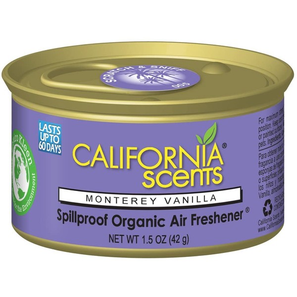 California Scents Spillproof Can Air Freshener Eco-Friendly Odor Neutralizer for Home, Car, Much More, Monterey Vanilla, 1.5 oz, 12 Pack