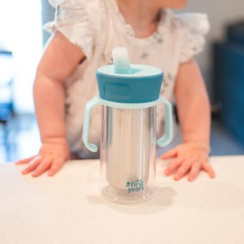 The First Years CoolCore Insulated Toddler Straw Cup - Transitional Toddler Trainer Cup Converts to Water Bottle with Spill Proof Lid - 8 Ounces - Ages 12 Months and Up