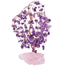 rockcloud Natural Amethyst Healing Crystals Tumbled Stones Money Tree, Rose Quartz Base Bonsai Feng Shui Home Decoration for Wealth and Luck