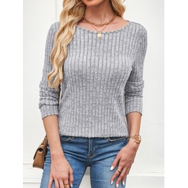 ANRABESS Long Sleeve Shirts for Women Crewneck Tunic Tops Business Casual Fit Fall Lightweight Sweaters Fashion Clothes 2025 Grey M