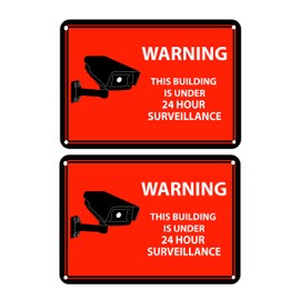 Mandala Crafts 24 Hour Video Surveillance Sign, Security Camera Sign, Rectangular Aluminum Warning Sign for Outdoors, Homes, Businesses, CCTV Recording 2-Pack Red